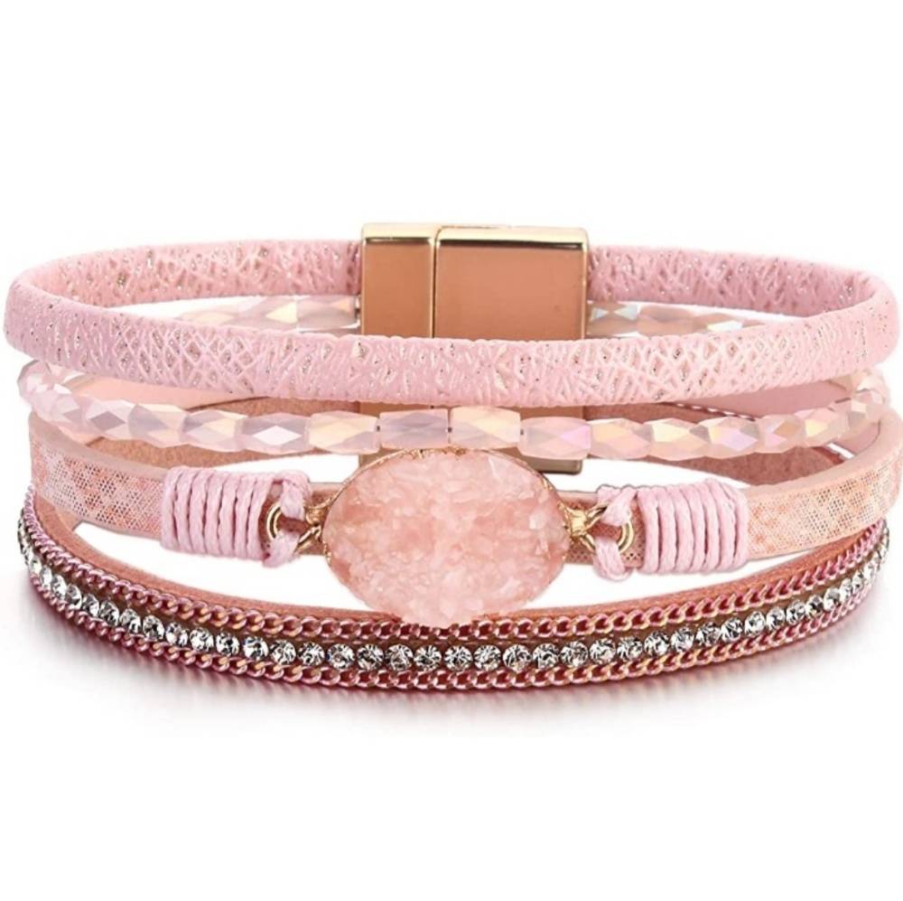 Boho leather wrap bracelet with magnetic clasp